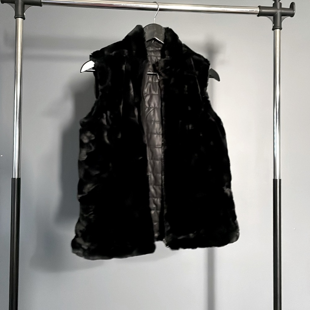 Black Faux Fur Reversible Vest with Pockets